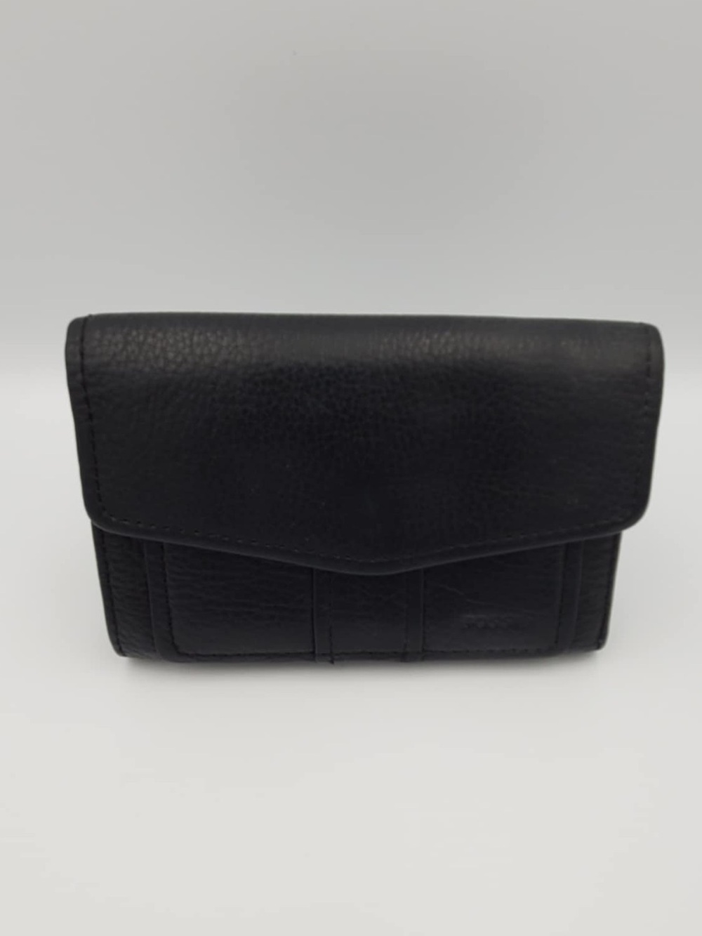 Fossil Clutch Trifold Black Leather Wallet Flap Snap Closure Vintage